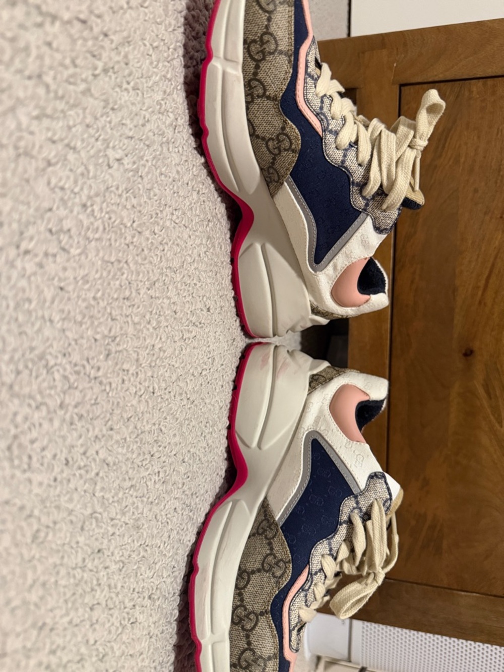 Gucci Navy, Pink & Cream GG Canvas Runner Sneakers - Picture 8 of 9
